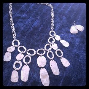 Glam Goth Textured silver Link Dangle Necklace Earrings Silver tone‎ set NWOT